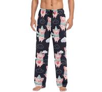 Pantaloni pigiama da uomo, con grazioso maiale rosa nero, pantaloni da pigiama con tasche, comodi pantaloni da uomo S-XXL, Simpatico maiale rosa nero, Large