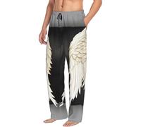 Pantaloni pigiama da uomo con stampa di piume d'angelo, morbidi pantaloni da notte con coulisse con tasche, Nero , XXX-Large