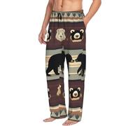 Pantaloni pigiama da uomo con stampa orso, morbidi pantaloni da notte con coulisse con tasche, Nero , L