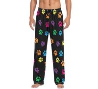 Pantaloni pigiama da uomo, con stampe colorate di zampe di cane neri, pantaloni da uomo con tasche, comodi pantaloni da pigiama da uomo S-XXL, Stampe colorate di zampe di cane nere, Large