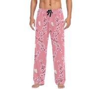 Pantaloni pigiama da uomo con tasche, fiori di ciliegio e farfalle, comodi pantaloni da pigiama da uomo, S-XXL, Farfalle in fiore di cilie, Small