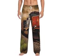 Pantaloni pigiama da uomo in flanella, con treno merci, morbidi, in cotone caldo, con tasche, Nero , XL