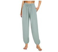 Pantaloni Pigiama Donna, Pigiama Donna Cotone Leggero, Pajama Pantaloni Tinta Unita Con Tasche A Vita Alta Yoga Caviglia Elastico Pajama Sottile Inferiore Gamba Dritta