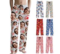 Pantaloni Pigiama Uomo Personalizzato con Foto del viso Pantaloni Pigiama Donna Personalizzata il tuo con Foto Logo Pigiama di Natale Halloween Divertente Regalo per Lui o Lei Famiglia Partner Amici