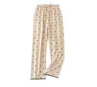 Pantaloni pigiameria donna con bordi avvolti completamente in cotone oversize, vestibilità larga, pantaloni da casa climatizzati da indossare all'aperto, beige., XL