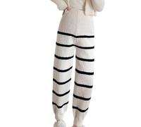 Pantaloni premaman in pile con elastico in vita morbida e calda biancheria da notte invernale per donne incinte confortevole abbigliamento domestico traspirante biancheria da notte maternità, strisce