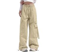 Pantaloni riscaldabili da donna pantaloni cargo à jambes larges pour femmes, avec poche latérale, vita moyenne, streetwear de voyage, baggy, pantalon extensible, cordon de eleganti pantaloni da donna