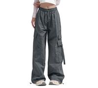 Pantaloni riscaldabili da donna pantaloni cargo à jambes larges pour femmes, avec poche latérale, vita moyenne, streetwear de voyage, baggy, pantalon extensible, cordon de eleganti pantaloni da donna