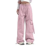 Pantaloni riscaldabili da donna pantaloni cargo à jambes larges pour femmes, avec poche latérale, vita moyenne, streetwear de voyage, baggy, pantalon extensible, cordon de eleganti pantaloni da donna