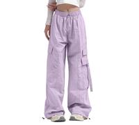 Pantaloni riscaldabili da donna pantaloni cargo à jambes larges pour femmes, avec poche latérale, vita moyenne, streetwear de voyage, baggy, pantalon extensible, cordon de eleganti pantaloni da donna