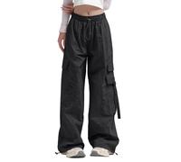 Pantaloni riscaldabili da donna pantaloni cargo à jambes larges pour femmes, avec poche latérale, vita moyenne, streetwear de voyage, baggy, pantalon extensible, cordon de eleganti pantaloni da donna