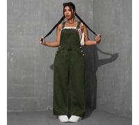 Pantaloni salopette in denim casual versatili con tasche e bottoni, a gamba larga, adatti per taglie comode 0XL,1XL,2XL,3XL,4XLColore unicoDenim
