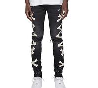 Pantaloni Skinny da Uomo in Denim strappato con Stampa ossea Jeans Sportivi Elasticizzati Slim alla Moda