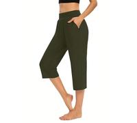 Pantaloni sportivi da donna a 7/8, a gamba larga, lunghezza 7/8, in cotone, a vita alta, elasticizzati, da jogging, con tasche, per il tempo libero, Jn, m