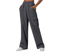 Pantaloni sportivi da donna a vita alta, comodi, con tasche, traspiranti, per palestra e salotto, pantaloni cargo da lavoro da donna Y2K Streetwear, Grigio scuro, S