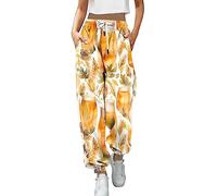Pantaloni sportivi da donna elastici con design alla moda, tasche a contrasto funzionali per un comodo comfort per il tempo libero, beige., L