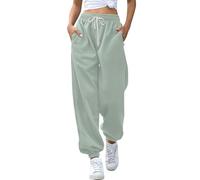 Pantaloni sportivi da donna in vita elasticizzata, con coulisse, stile vintage, tinta unita, casual, lunghi pantaloni sportivi da donna, morbidi e delicati sulla pelle, Verde chiaro-1, L