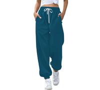 Pantaloni sportivi da donna in vita elasticizzata, con coulisse, stile vintage, tinta unita, casual, lunghi pantaloni sportivi da donna, morbidi e delicati sulla pelle, Marine-1, L