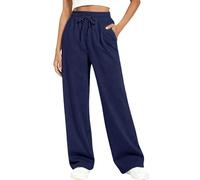 Pantaloni sportivi da donna, lunghi, invernali, foderati, per il tempo libero, caldi, a gamba larga, basici, moderni, morbidi, da lavoro, eleganti, a vita alta, Blu, M