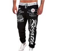 Pantaloni sportivi da uomo con stampa lunga, da uomo, in cotone, comodi pantaloni sportivi stretti, con orlo a costine, con coulisse, da uomo, alla moda, streetwear, O grigio., XL