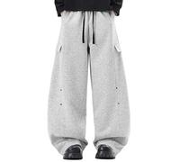 Pantaloni sportivi da uomo dal taglio baggy estremamente ampio - Pantaloni da jogging casual con tasche cargo e dettagli rivetti | Pantaloni streetwear in stile skater e hip hop, Stil_g02 Grigio, XXL
