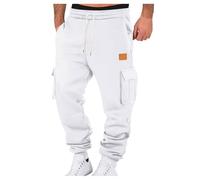 Pantaloni sportivi da uomo in morbido pile sottile con elegante etichetta in pelle e pratica tasca laterale per un casual moderno e confortevole durante tutte le attività quotidiane (White, XL)