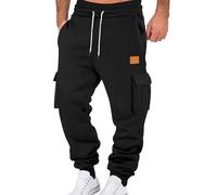 Pantaloni sportivi da uomo in morbido pile sottile con elegante etichetta in pelle e pratica tasca laterale per un casual moderno e confortevole durante tutte le attività quotidiane (Black, M)