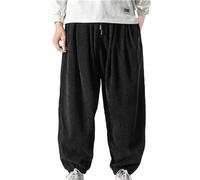 Pantaloni sportivi da uomo in velluto a coste, vestibilità ampia, vestibilità larga, in velluto a coste, pantaloni harem per interni ed esterni, atletica, corsa e passeggiate, Nero , 5XL