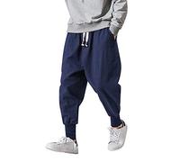 Pantaloni sportivi da uomo, lunghi, in cotone, stile giapponese, stile harem, elastico in vita, con elastico in vita, pantaloni da jogging kimono, pantaloni sportivi in tinta unita, elasticizzati, Hip