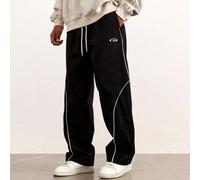 Pantaloni sportivi lunghi in tessuto intrecciato per uomo con vita con cordoncino e design alla moda con lettera, pantaloni da allenamento neri e bianchi, pantaloni ampi da palestra, pantaloni sportiv