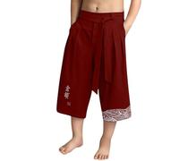 Pantaloni Stile Giapponese Ragazzo Baggy 3/4 Pantaloni Corti Taro in Lino Abbigliamento Kimono Tradizionale Giapponese con Coulisse Pantaloni Casual Tinta Unita Bambini