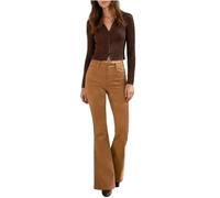 Pantaloni svasati da donna in pelle scamosciata a vita alta slim fit, Marrone chiaro - Ecopelle scamosciata, XXL