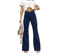 Pantaloni svasati in velluto a coste con elastico in vita da donna, pantaloni lunghi con tasche posteriori, adatti per l'uso quotidiano in più stagioni (XXL, blu scuro)