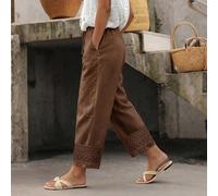 Pantaloni taglie forti casual da pendolare eleganti alla moda con patchwork in pizzo, versatili per uso quotidiano, snellenti, valorizzanti, con volant, minimalisti 0XL,1XL,2XL,3XL,4XLColore unicoTess