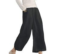 Pantaloni Tre Quarti Donna Lino Larghi Tinta Unita Pantaloni Leggeri Comodi Elasticizzati Boho Spiaggia Pantaloni Casual Gamba Dritta Larghi Pantaloni con Tasche Harem per la Festa della Mamma Regalo