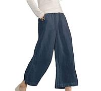 Pantaloni Tre Quarti Donna Lino Larghi Tinta Unita Pantaloni Leggeri Comodi Elasticizzati Boho Spiaggia Pantaloni Casual Gamba Dritta Larghi Pantaloni con Tasche Harem per la Festa della Mamma Regalo