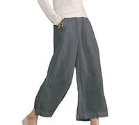 Pantaloni Tre Quarti Donna Lino Larghi Tinta Unita Pantaloni Leggeri Comodi Elasticizzati Boho Spiaggia Pantaloni Casual Gamba Dritta Larghi Pantaloni con Tasche Harem per la Festa della Mamma Regalo