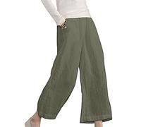 Pantaloni Tre Quarti Donna Lino Larghi Tinta Unita Pantaloni Leggeri Comodi Elasticizzati Boho Spiaggia Pantaloni Casual Gamba Dritta Larghi Pantaloni con Tasche Harem per la Festa della Mamma Regalo
