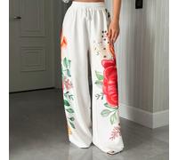Pantaloni Tropical Bloom, Serie floreale pastello, Design da spiaggia, Set con motivo ad acquerello, Edizione Romantic Blossom, Serie casual chic, Abbigliamento Sunset Garden, Linea in cotone premium,