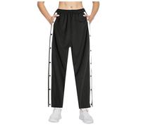 Pantaloni Tuta con bottone a pressione laterale da donna, pantaloni tuta con bottoni laterali aperti, per sport, tempo libero, pantaloni di grandi dimensioni, tinta unita con tasca in casual, B2 Nero,