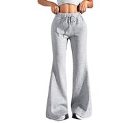 Pantaloni Tuta Donna con Tasche Tinte Unite - Pantaloni A Zampa Donna Cordino Regolabile Sportiva Pantalone Classico Trekking Leggeri Pants Fitness Casual Grigio S