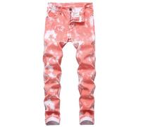 Pantaloni Uomo Baggy, Pantaloni Jeans Slim Strappati Oversize alla Moda da Uomo (Watermelon Red, 38)