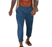 Pantaloni Uomo in Lino Slim Pantaloni Casual Lunghi in Cotone Lino Pantalone a Gamba Dritta Eleganti Mare Jogging Elasticizzati Pants Leggeri in Vita Estivi Traspirante Lavoro Loose Fit Coulisse