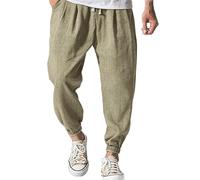 Pantaloni Uomo Lino Estate Offerte Leggeri Confortevole Pantalone Cotone E Lino Tempo Libero Larghi Pants con Coulisse Elastico Pantalon Regular Fit con Tasche Jogger Running