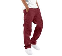 Pantaloni Uomo,Pantaloni da Lavoro,Men's Cargo Pants Cargo Trousers Trousers Hiking Pants Plain Comfort Wearable Casual Daily Pants Abbigliamento Completo da (Red, XL).