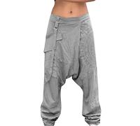 Pantaloni vichinghi da uomo con cavallo profondo, leggeri, traspiranti, oversize, a gamba larga, stile giapponese, tinta unita, per il tempo libero, grigio., 3XL
