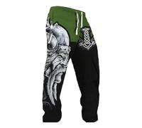 Pantaloni vichinghi, da uomo, pantaloni da jogging Hip Hop Harajuku, per il tempo libero, retrò, mitologia nordica, vichinga, stampa 3D, con coulisse, elastico in vita, pantaloni da jogging, O verde