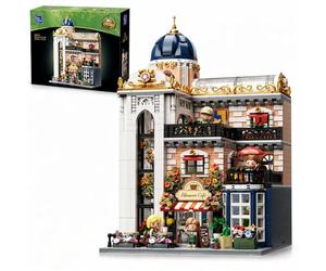 PANTASY Blossom Café - Set di edifici modulari a 3 piani, punto di riferimento europeo in serra con caffè, galleria d'arte e atrio floreale, kit di modelli di architettura da collezione per adulti