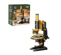 PANTASY Kit di costruzione per microscopio retrò per adulti, modello di strumenti scientifici antichi con design meccanico, finitura in ottone e accessori da laboratorio, set di mattoni da collezione