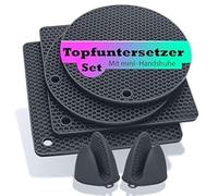 Pantelej Set di 2 sottobicchieri rotondi e 2 quadrati con 2 mini guanti resistenti al calore, antiscivolo e flessibili in silicone di alta qualità (grigio scuro)
